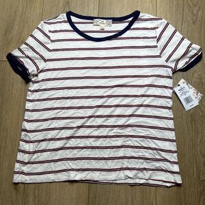 Pink‎ Republic Women's (Juniors) White Navy Red Stripe T-shirt Large NWT